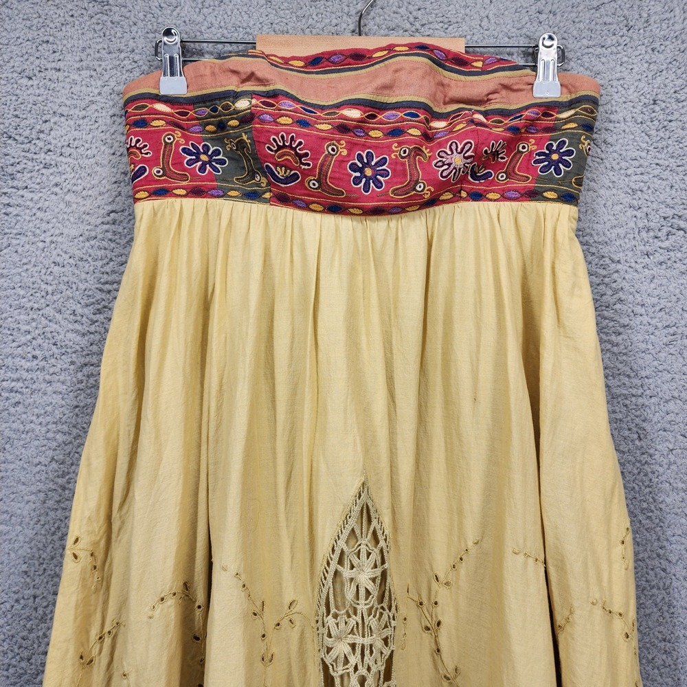 Anthropologie Mustard Yellow Boho Strapless Midi Dress Crochet Lace Eyelet Sz 8 - Picture 9 of 13